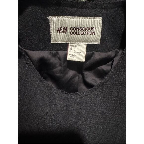 H&M Conscious collection long black Embroidered recycled wool blend button front - Picture 2 of 13